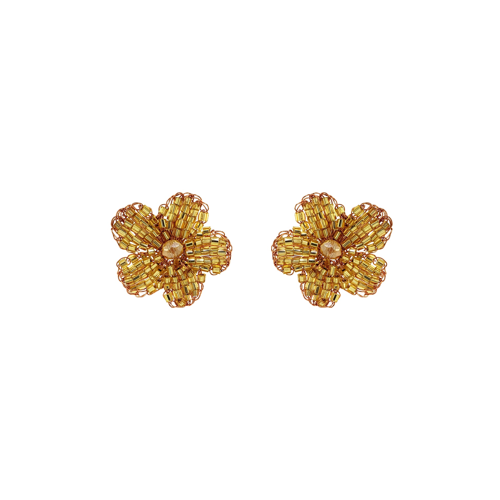 Butter Yellow Mix Daisy Handmade Post Earrings handmade-crochet-flower post-with-unique-design-18k-gold-filled-wire-hypoallergenic-lightweight-statement