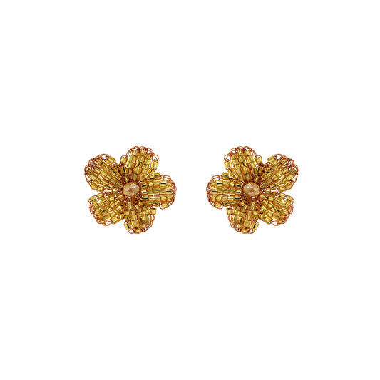 Butter Yellow Mix Daisy Handmade Post Earrings handmade-crochet-flower post-with-unique-design-18k-gold-filled-wire-hypoallergenic-lightweight-statement