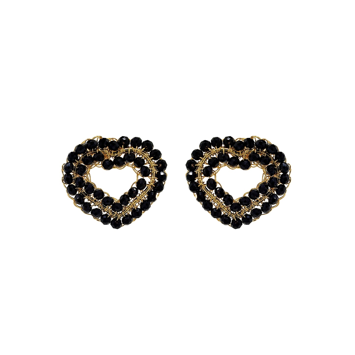 Black & Gold Queen's Heart Mini Posts Handmade Crochet Earrings