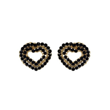 Black & Gold Queen's Heart Mini Posts Handmade Crochet Earrings