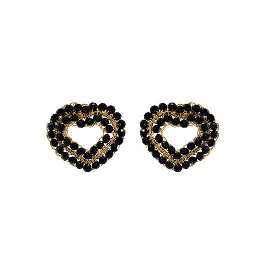 Black & Gold Queen's Heart Mini Posts Handmade Crochet Earrings