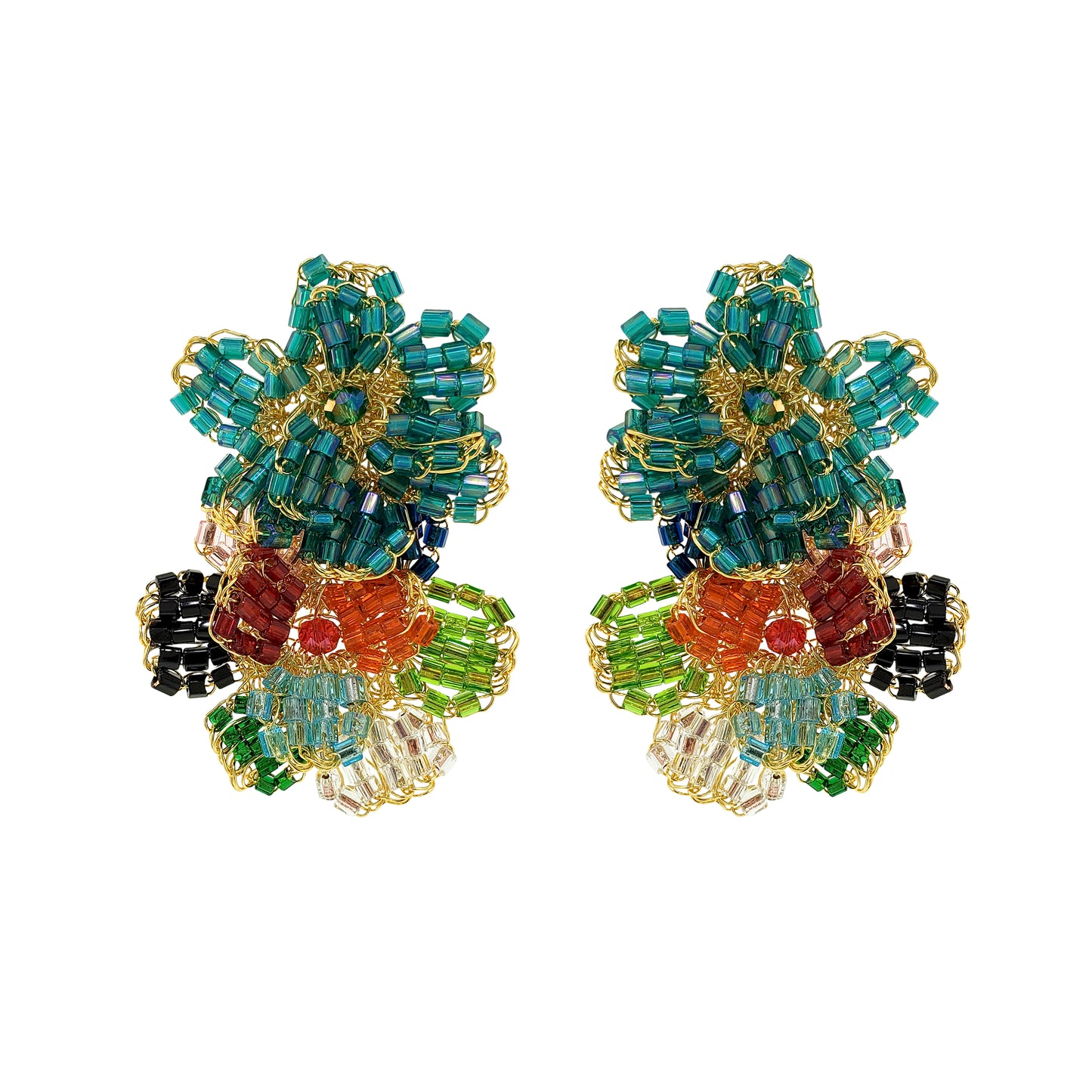 Multicolor & Gold Flora Duo Handmade Crochet Earrings