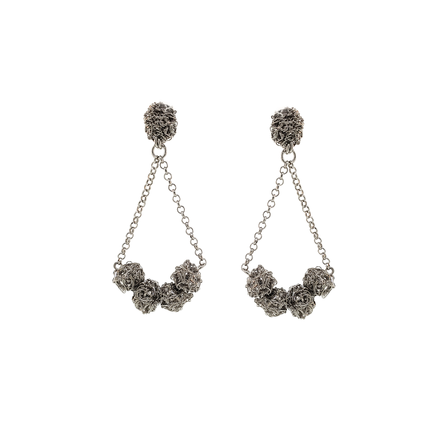 All Silver Dome Dangle Handmade Earrings