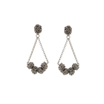 All Silver Dome Dangle Handmade Earrings