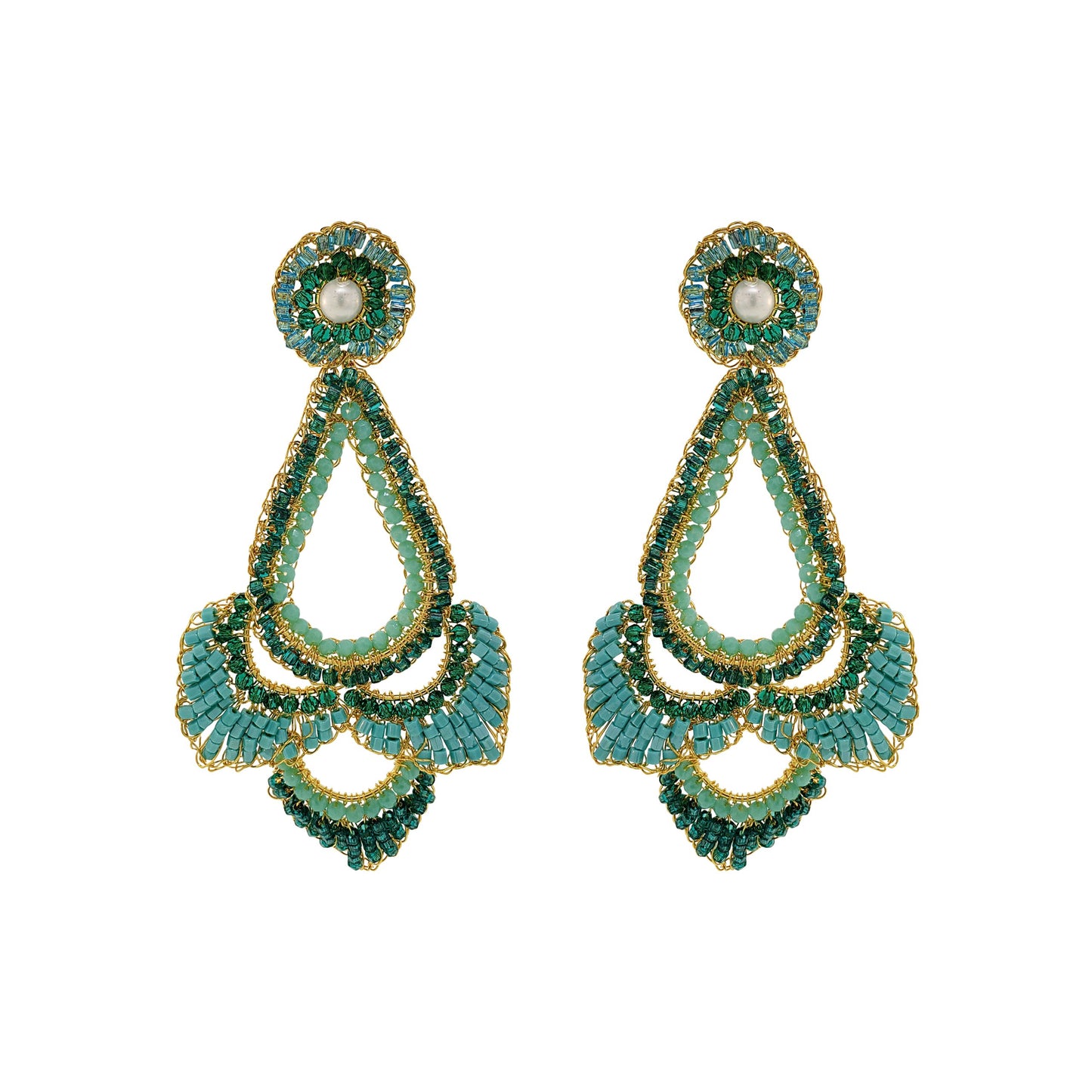 Ocean Teal Mix Siren Maxi Handmade Crochet Earrings