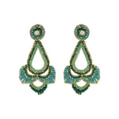 Ocean Teal Mix Siren Maxi Handmade Crochet Earrings