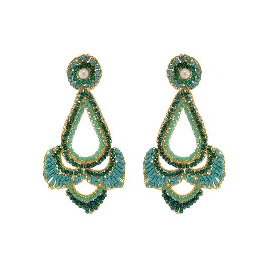 Ocean Teal Mix Siren Maxi Handmade Crochet Earrings