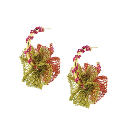 Neon Mix & Gold Scarlet Ruffled Hoops Handmade Crochet Earrings