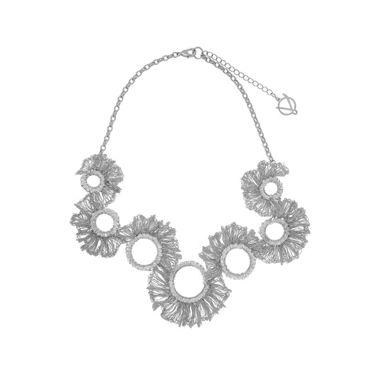 Clear & Silver Gaia Maxi Handmade Crochet Necklce