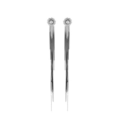 Clear & Silver Selene Handmade Crochet Fringe Earrings