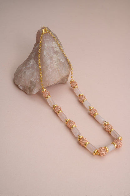 Rose Quartz Mix Nara Handmade Crochet Necklace