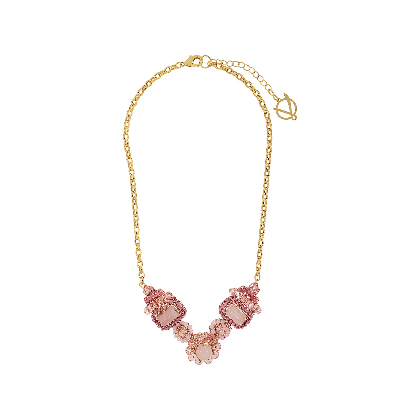 Rose Quartz Mix Nara Maxi Handmade Crochet Necklace
