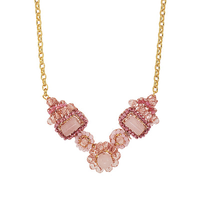 Rose Quartz Mix Nara Maxi Handmade Crochet Necklace