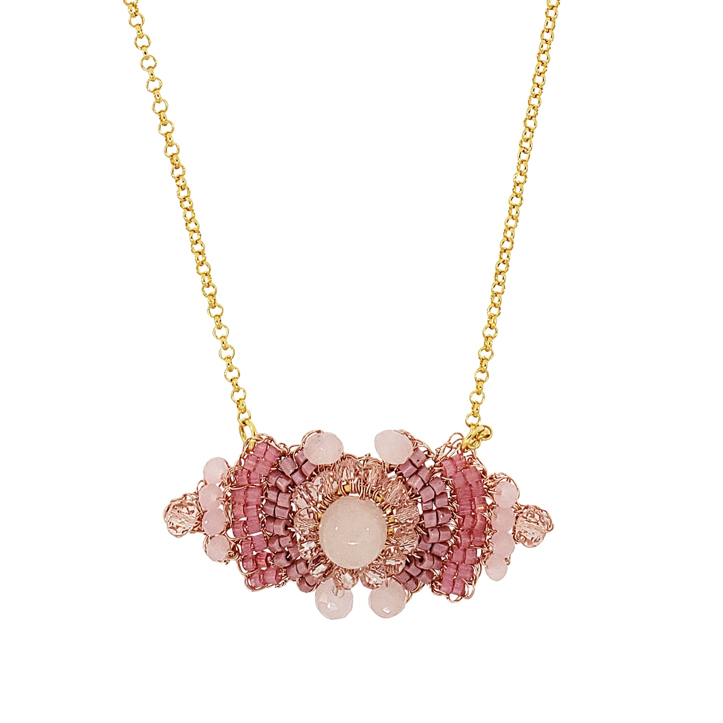 Rose Quartz Mix Mina Handmade Crochet Necklace