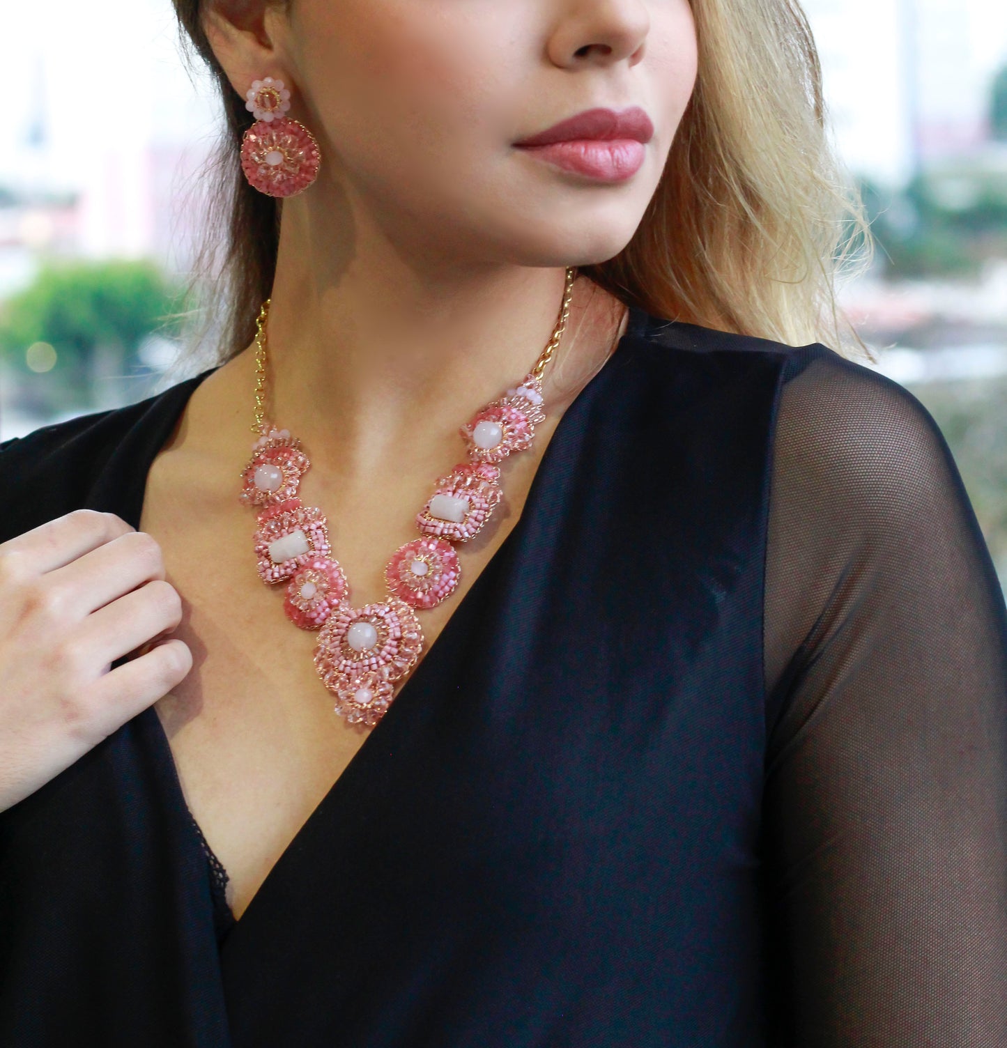Rose Quartz Mix Elara Mini Handmade Crochet Earrings