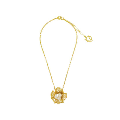 Pearl & Gold Nyla Pendant Handmade Crochet Necklace