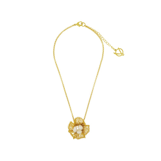 Pearl & Gold Nyla Pendant Handmade Crochet Necklace