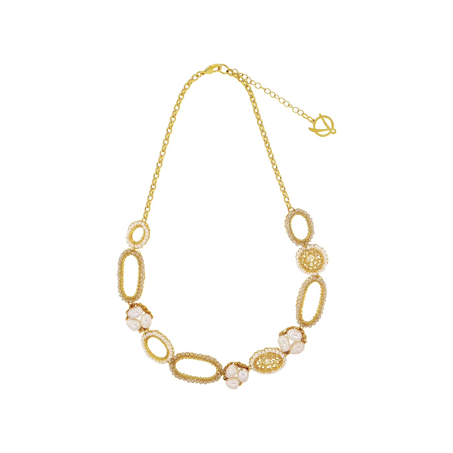 Pearl & Gold Nyla Handmade Crochet Necklace
