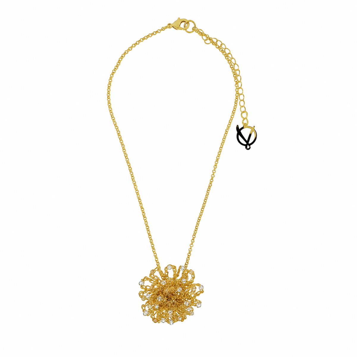 Crystal Clear & Gold Sprinkle Handmade Crochet Necklace