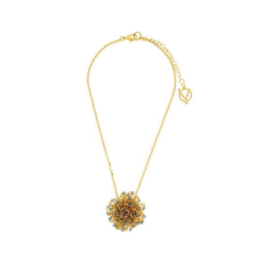 Blue & Gold Sprinkle Handmade Crochet Necklace