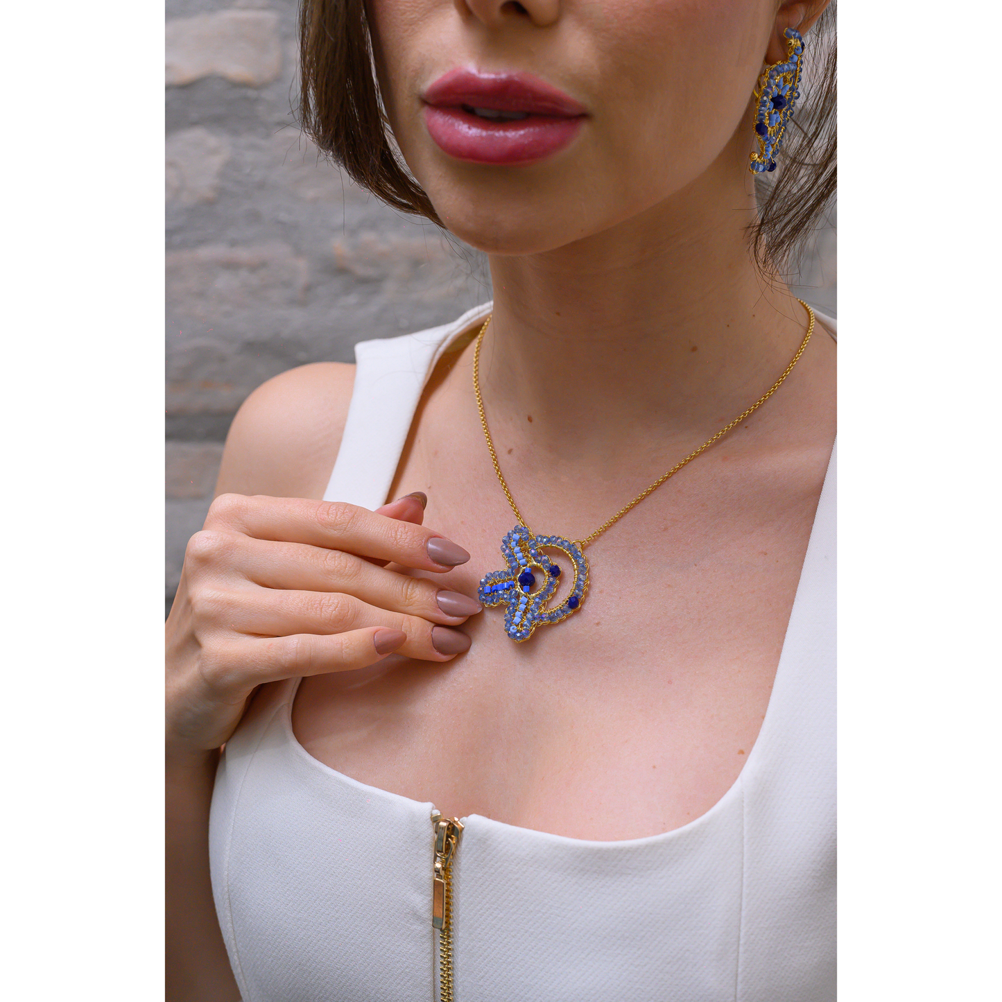 Sky Blue Mix Solara Circle Handmade Necklace