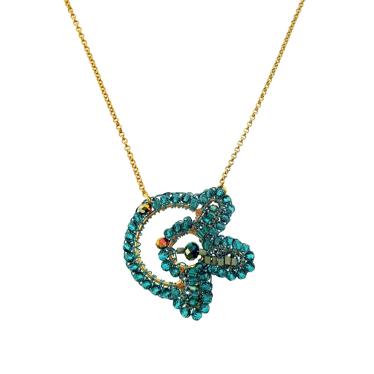 Teal Mix Solara Circle Handmade Necklace