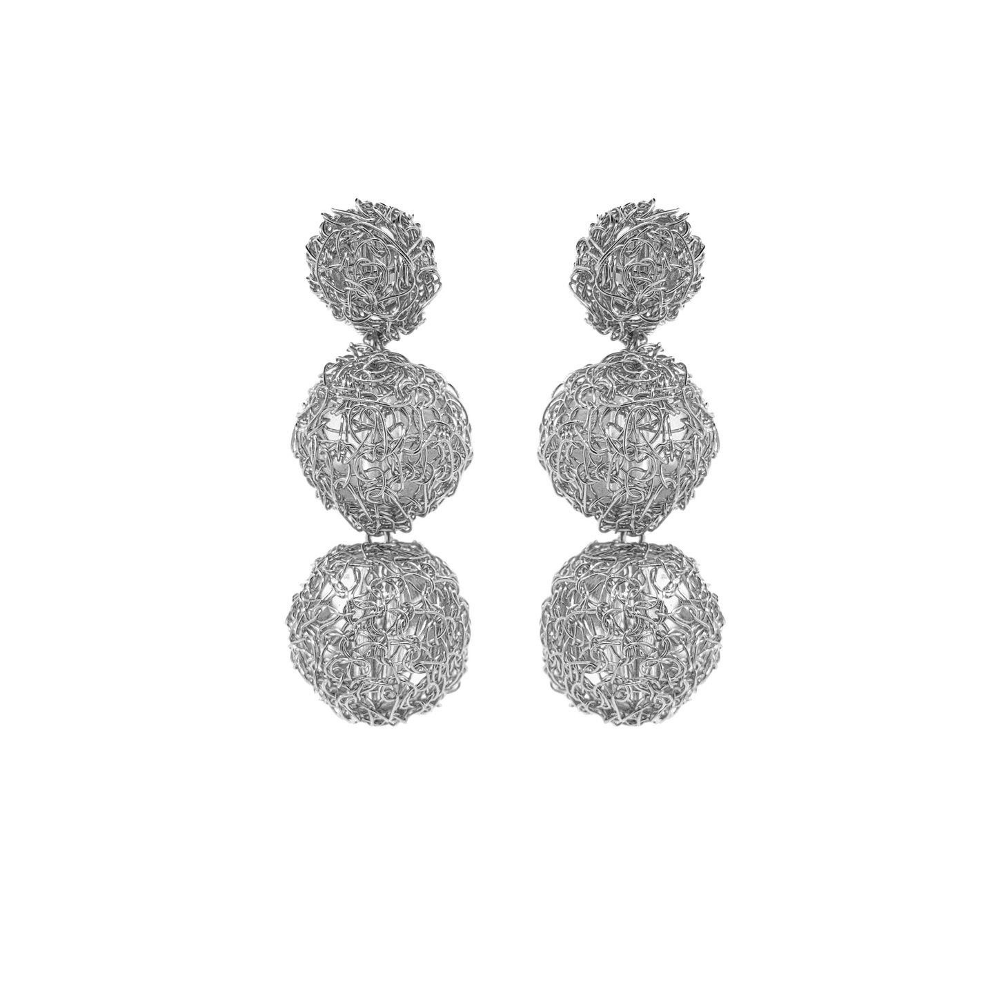 All Silver Spheres Trio Handmade Crochet Earrings