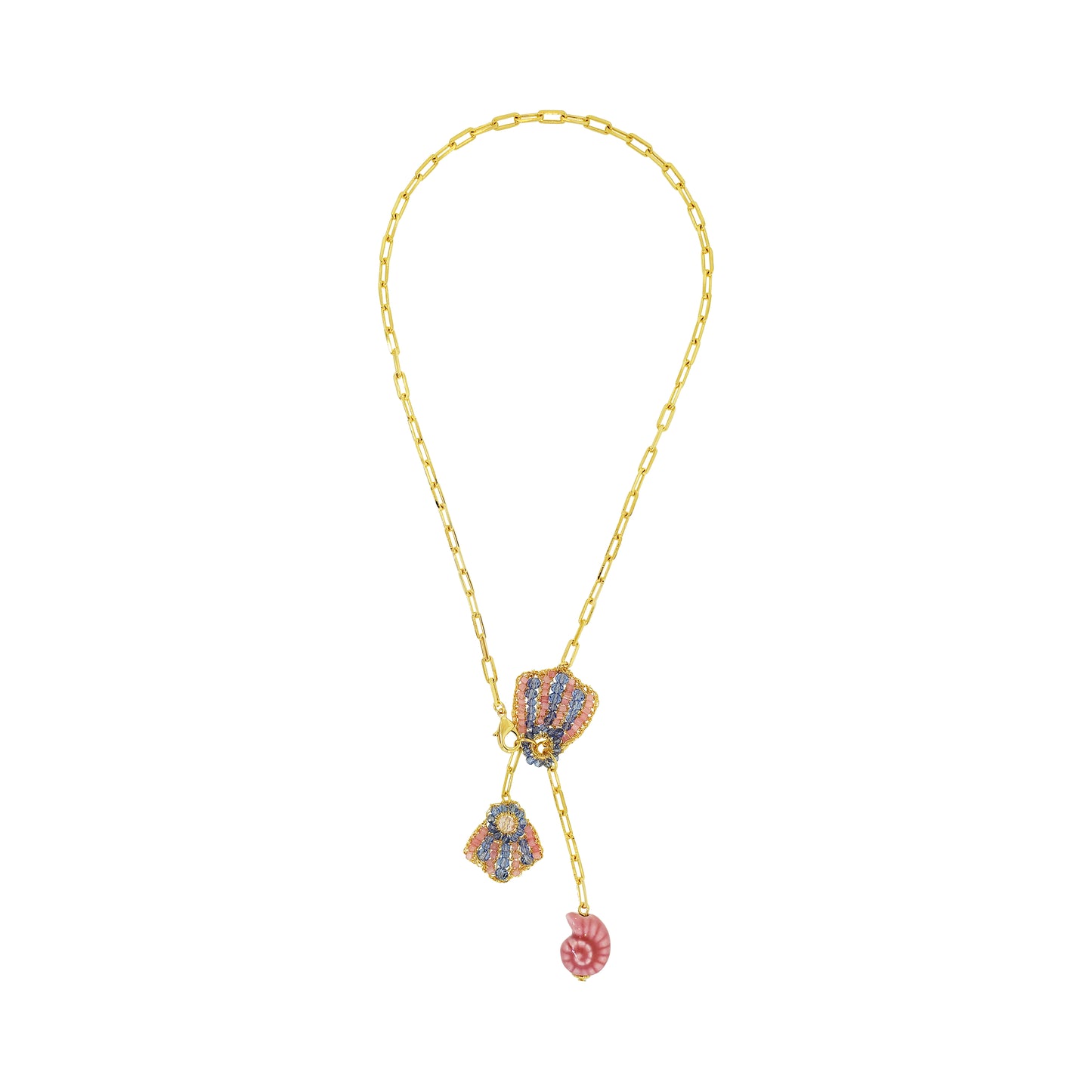 Soft Pink & Blue Mix Sea Shell Duo Handmade Necklace