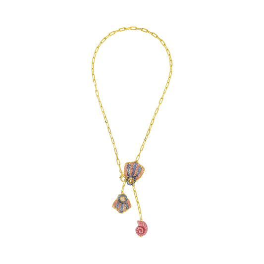 Soft Pink & Blue Mix Sea Shell Duo Handmade Necklace