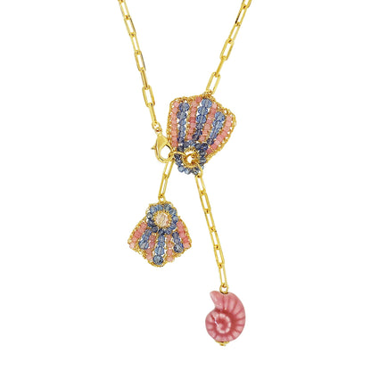 Soft Pink & Blue Mix Sea Shell Duo Handmade Necklace
