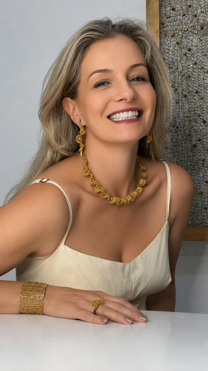 Amber & Gold Nalu Handmade Crochet Necklace