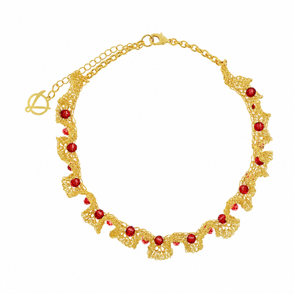 Red & Gold Nalu Handmade Crochet Necklace