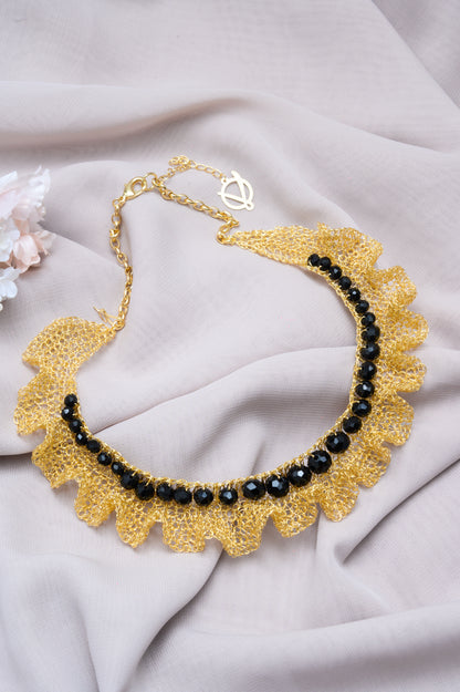 Black & Gold Nalu Maxi Handmade Crochet Necklace
