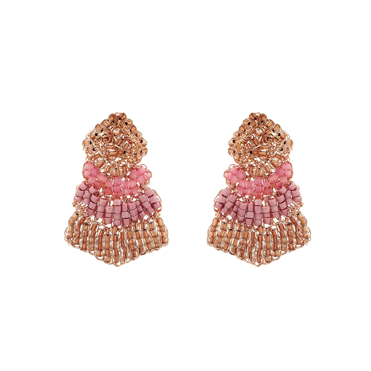 Rose Quartz Mix Chevron Mini Handmade Crochet Earrings
