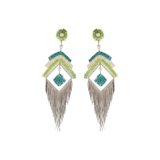 Mint Green Mix & Silver Fergie Chandelier Handmade Earrings
