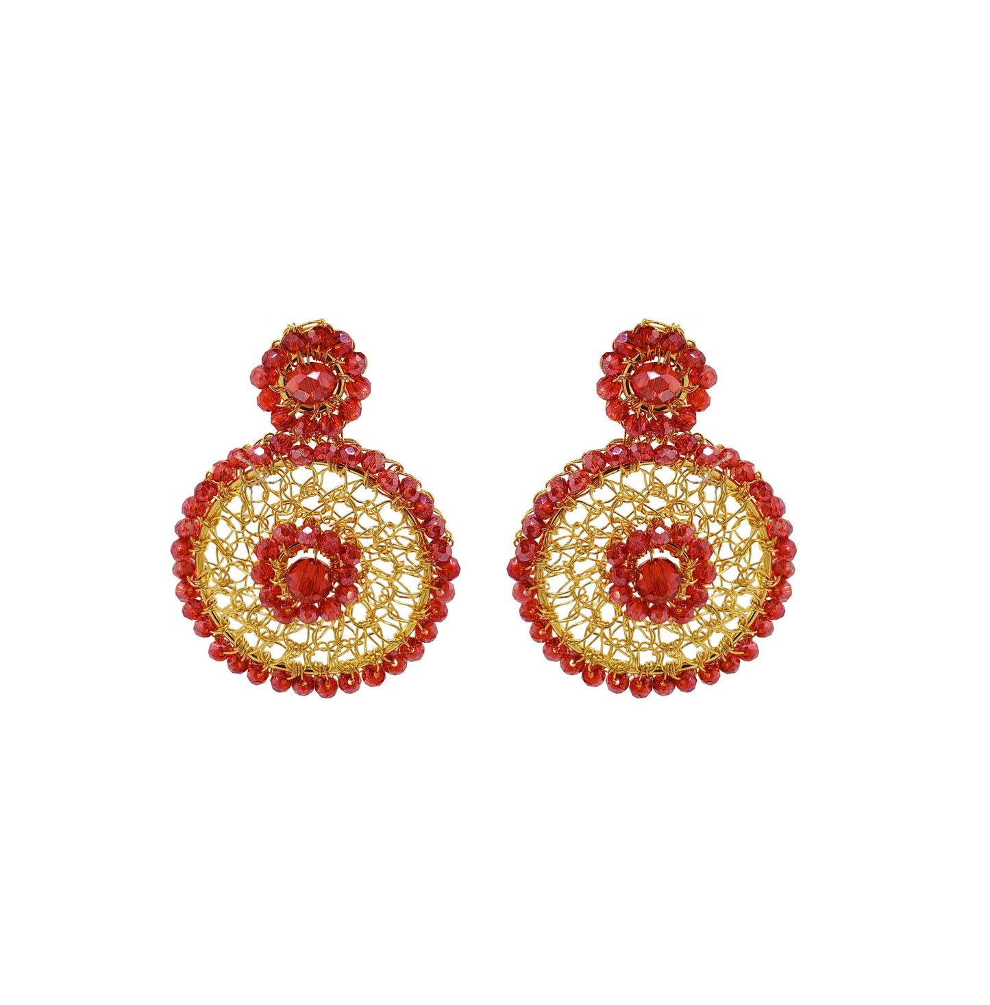 Red & Gold Minerva Drop Handmade Crochet Earrings