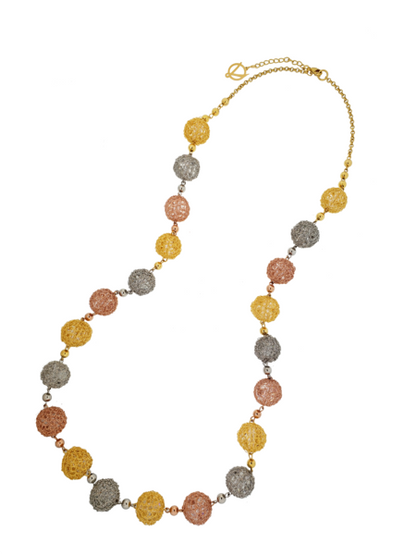 Trio Gold Spheres Handmade Crochet Necklace