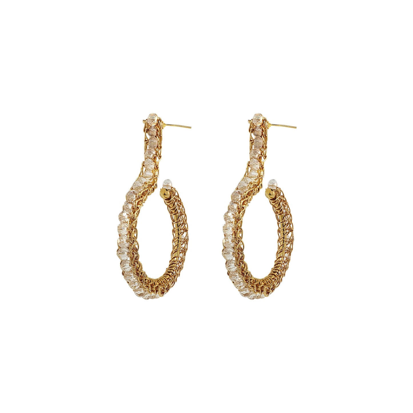 Clear & Gold Phi Mini Hoops Handmade Crochet Earrings