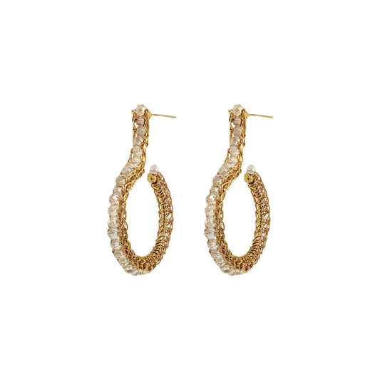 Clear & Gold Phi Mini Hoops Handmade Crochet Earrings