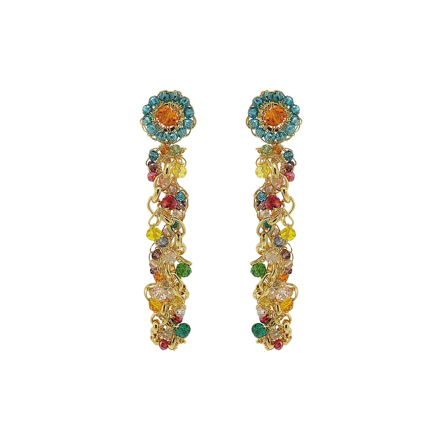 Multi & Gold Hera Drop Handmade Crochet Earrings