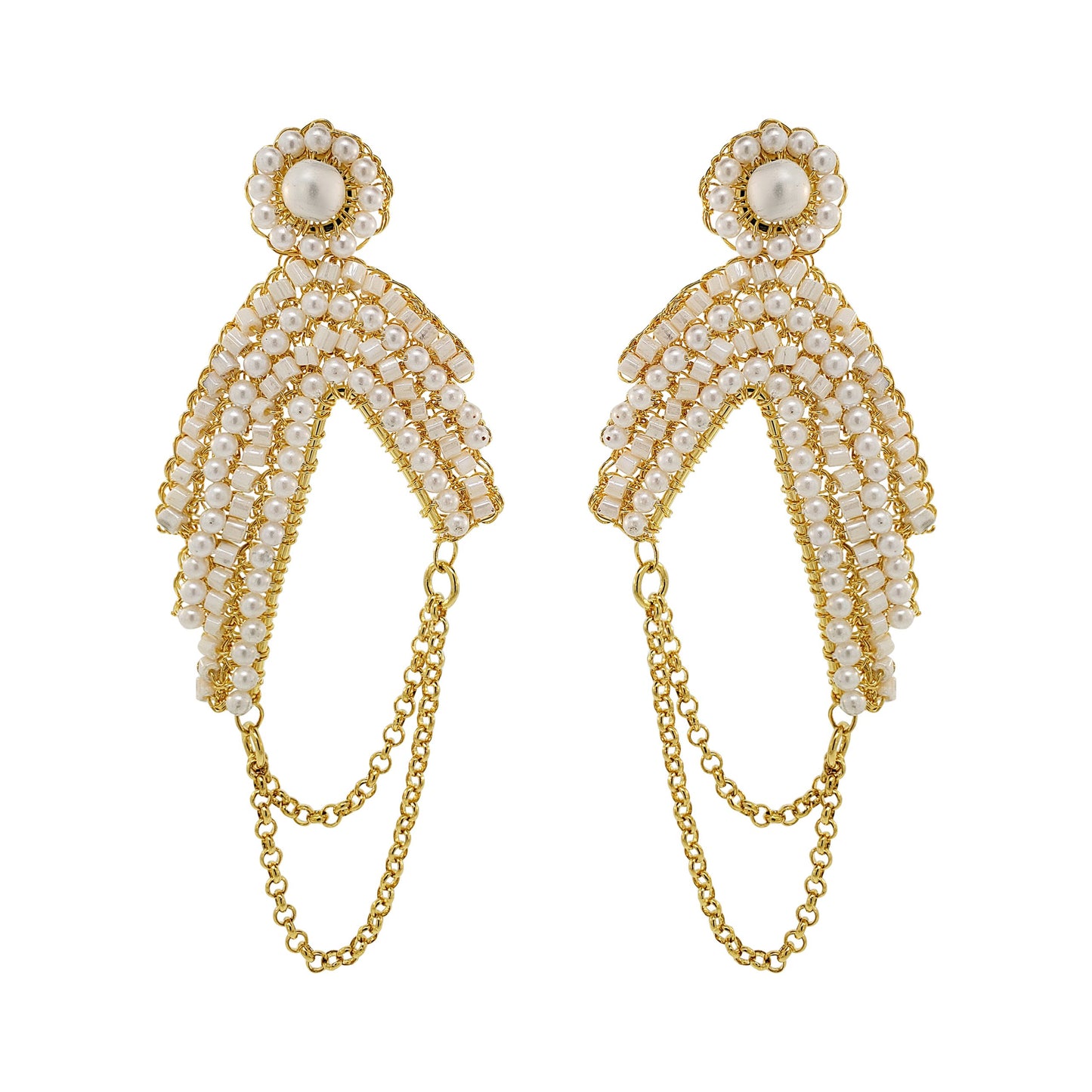 Pearl & Gold Freya Maxi Handmade Crochet Earrings