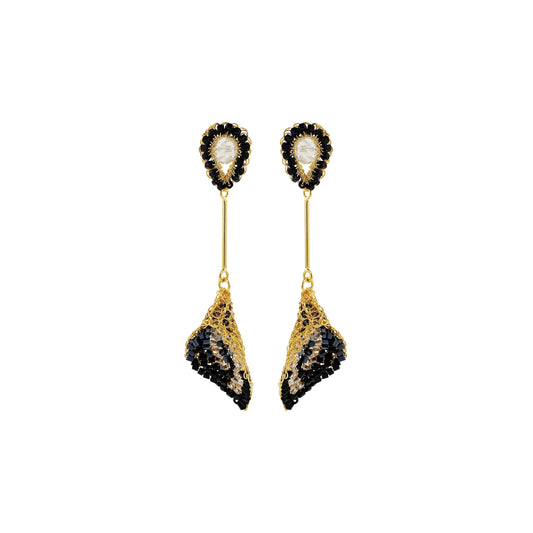 Black Mix Tulip Handmade Crochet Earrings