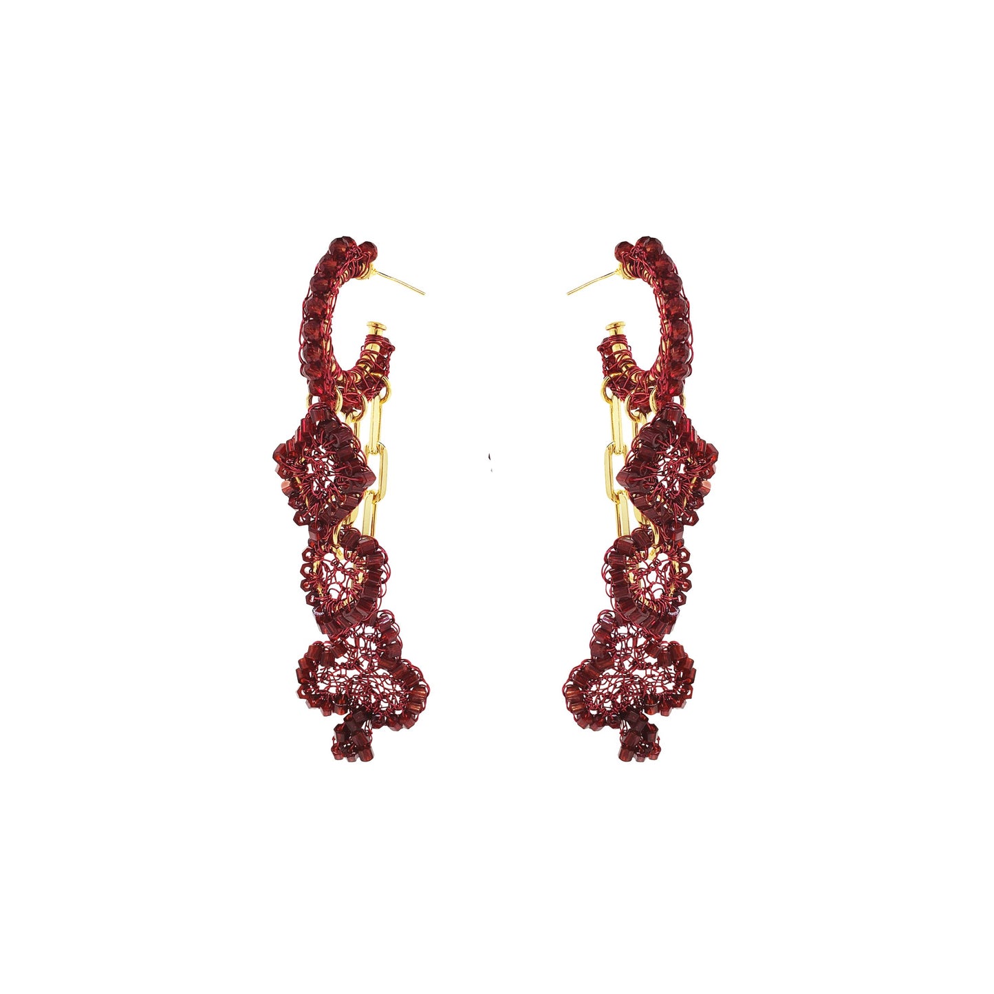 Cherry Red Full House Handmade Crochet Earrings