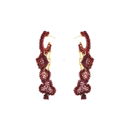 Cherry Red Full House Handmade Crochet Earrings
