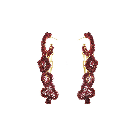 Cherry Red Full House Handmade Crochet Earrings