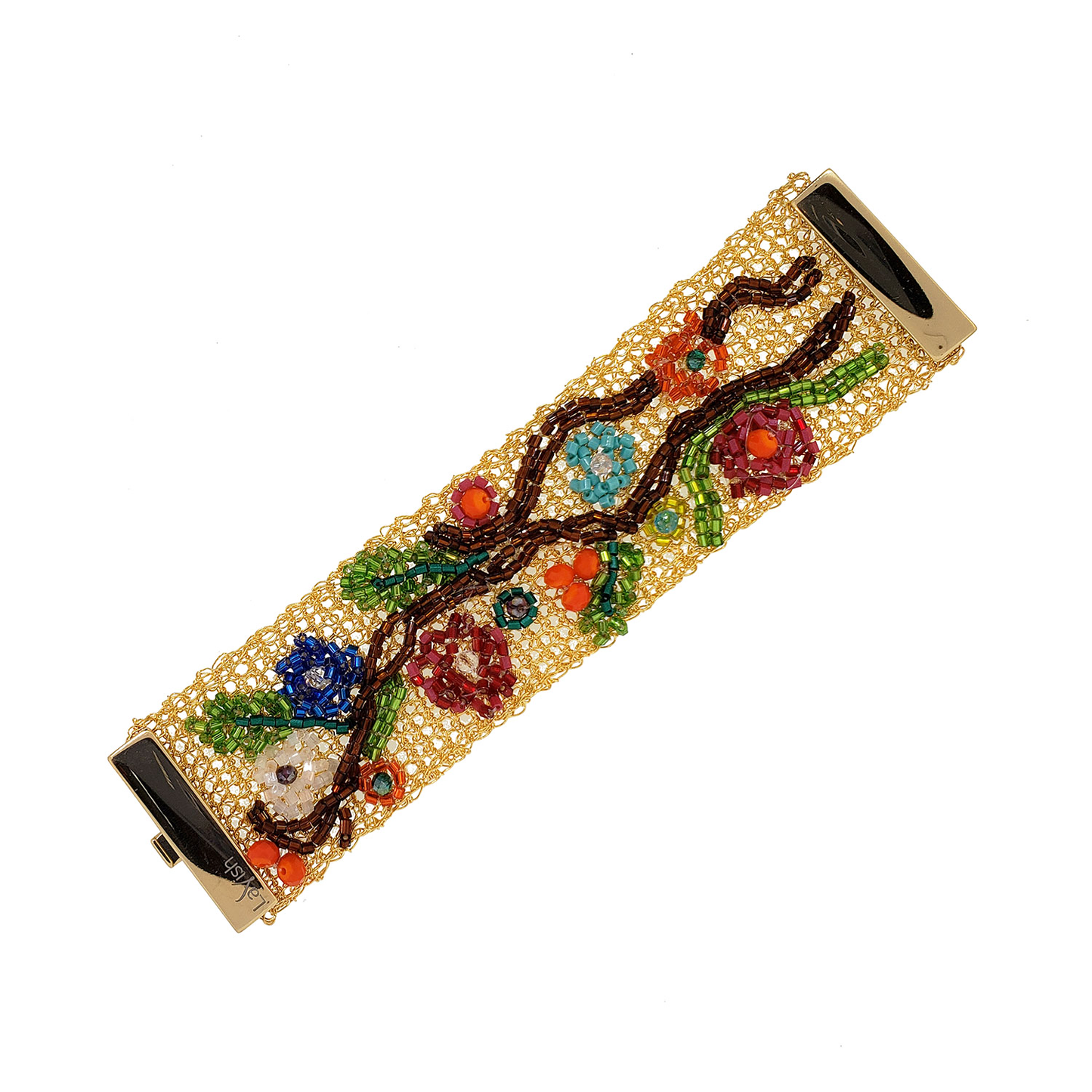 Multicolor & Gold Garden Handmade Embroidered Crochet Bracelet