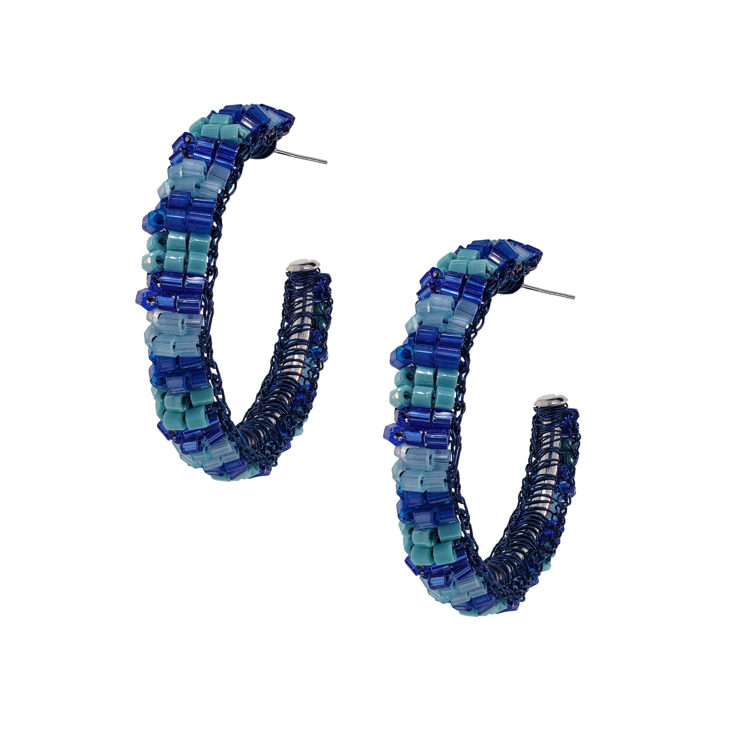 Denim Blue Mix Maya Hoops Handmade Crochet Earrings