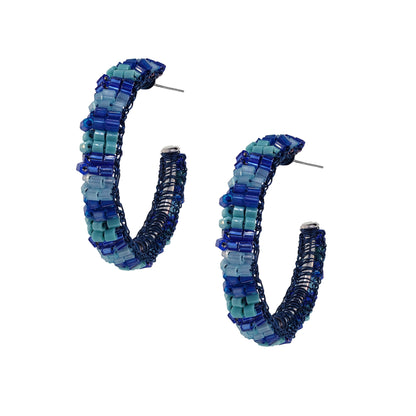 Denim Blue Mix Maya Hoops Handmade Crochet Earrings