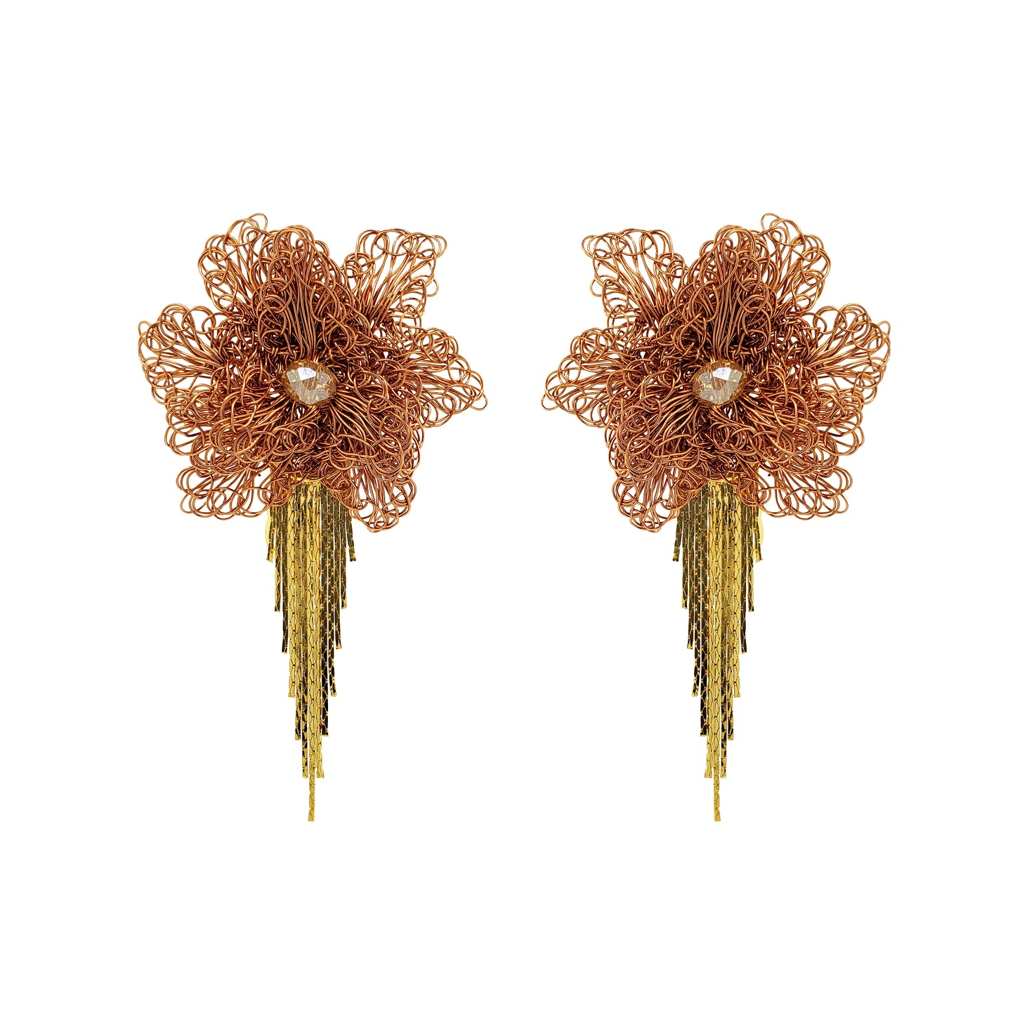 Amber Mix Rose Fringe Handmade Crochet Earrings