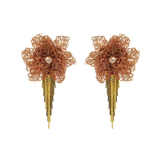 Amber Mix Rose Fringe Handmade Crochet Earrings
